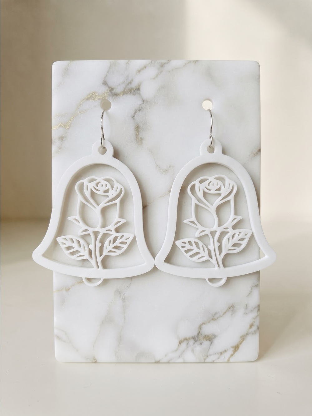 White Rose Bell Dangle Earrings - Women Accessories